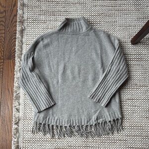 Forte Cashmere Gray Turtleneck Sweater with Fringe